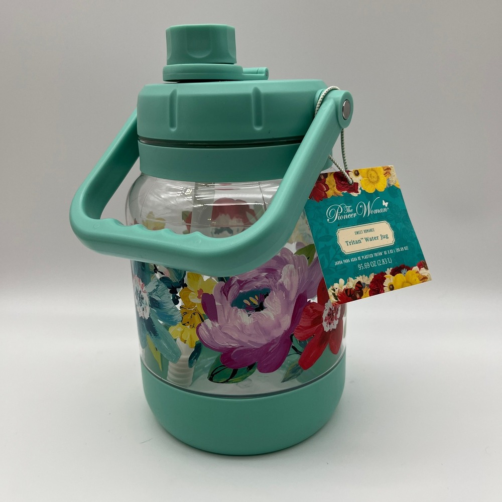 The Pioneer Woman Water Jug Unisex 2.83L Teal Sweet Romance Tritan Floral Handle
